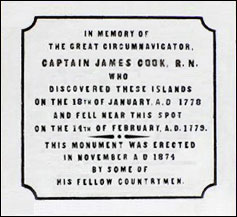 Cook's Monument Inscription